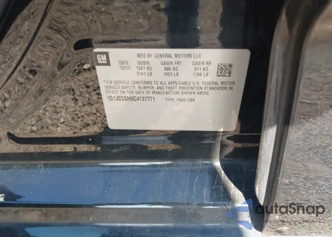 2012 Chevrolet Sonic 2Lt из США, поврежденный, VIN 1G1JC5SH8C4137771